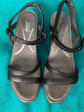 Naot Bounty Black Leather Adjustable Slingback Sandals